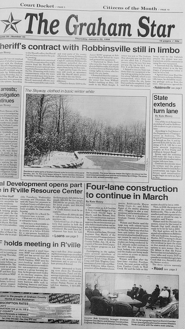 The Graham Star’s front page from 25 years ago (Jan. 22, 1998).