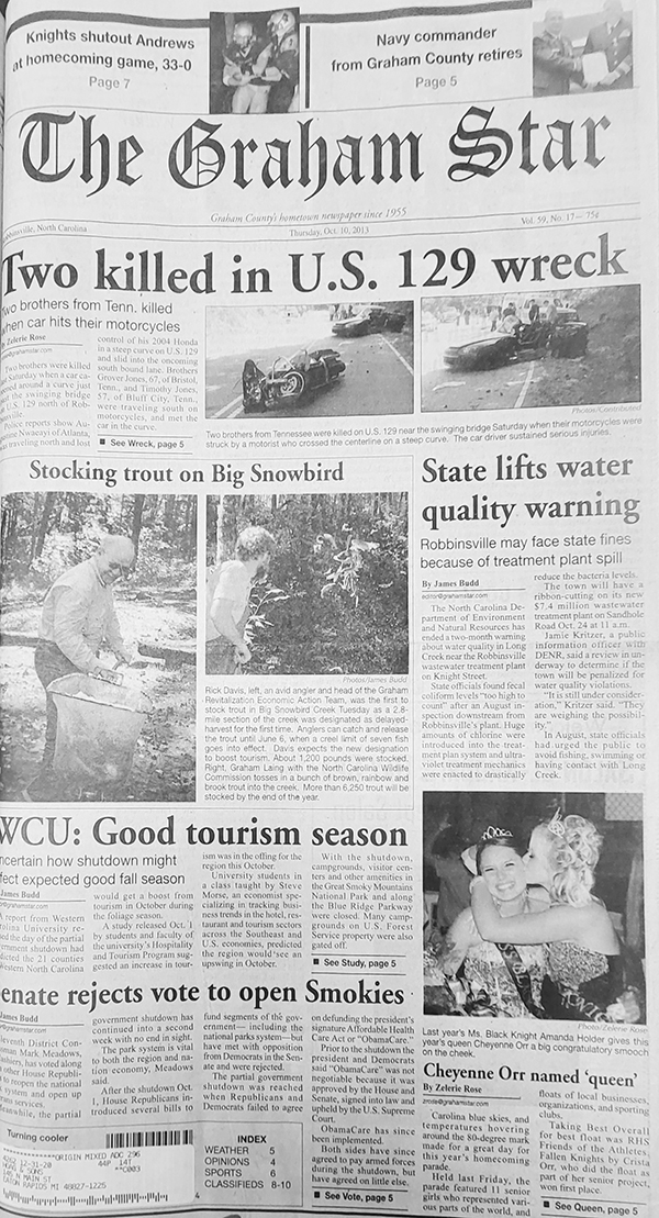 The Graham Star’s front page from 10 years ago (Oct. 10, 2013).