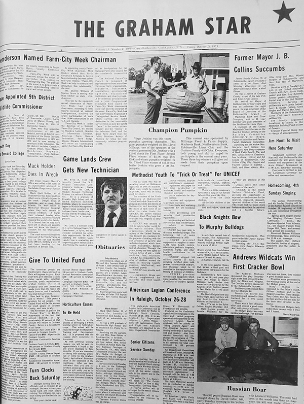 The Graham Star’s front page from 50 years ago (Oct. 26, 1973).