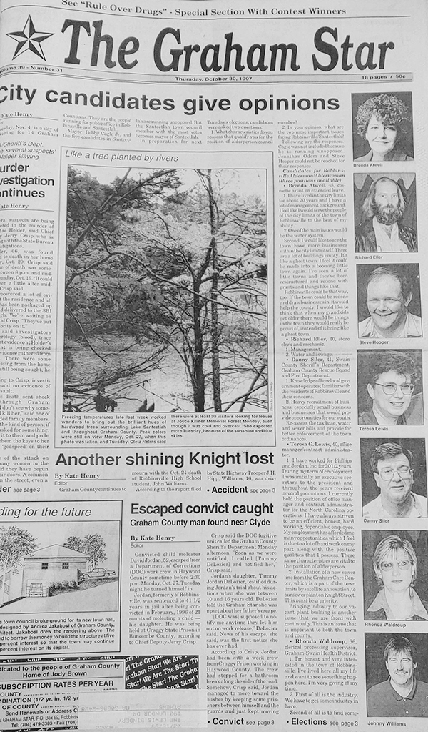 The Graham Star's front page from 25 years ago (Oct. 30, 1997).