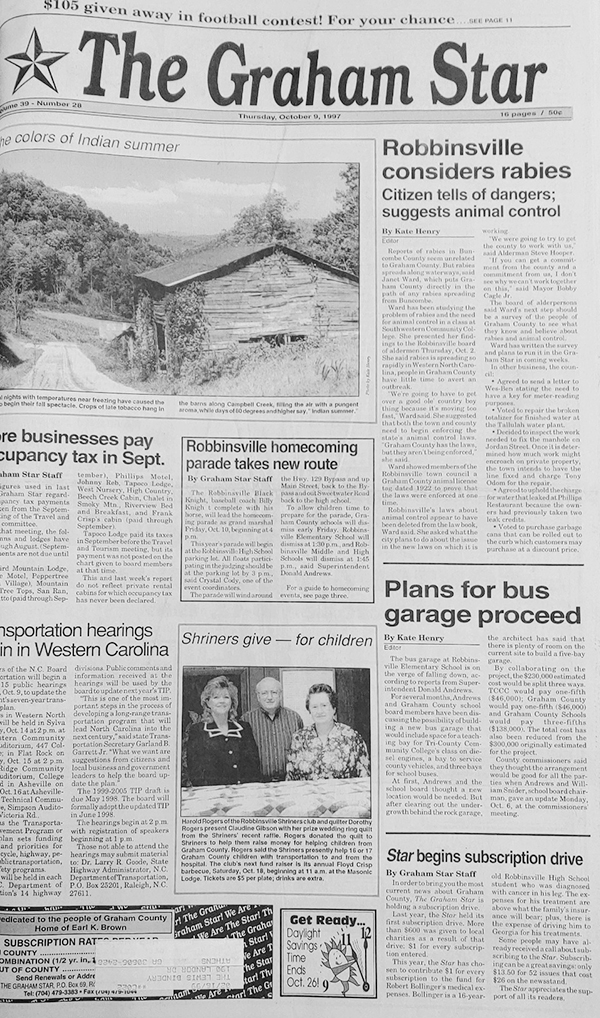 The Graham Star's front page from 25 years ago (Oct. 9, 1997).