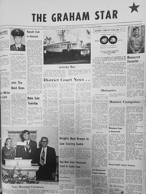 The Graham Star’s front page from 50 years ago (Nov. 16, 1973).
