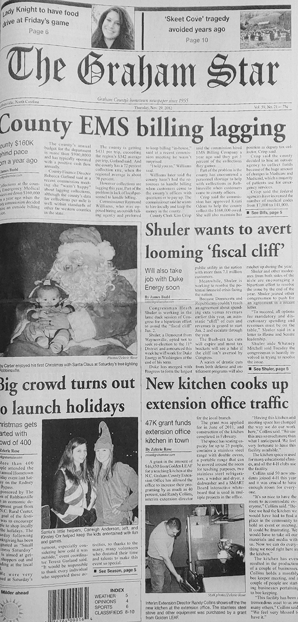 The Graham Star's front page from 10 years ago (Nov. 29, 2012).
