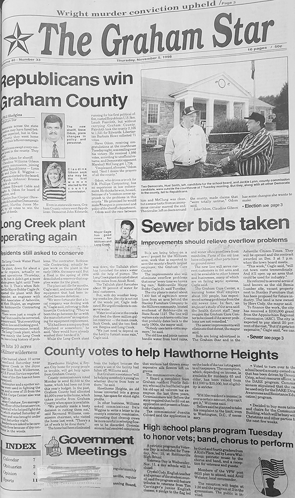 The Graham Star’s front page from 25 years ago (Nov. 5, 1998).
