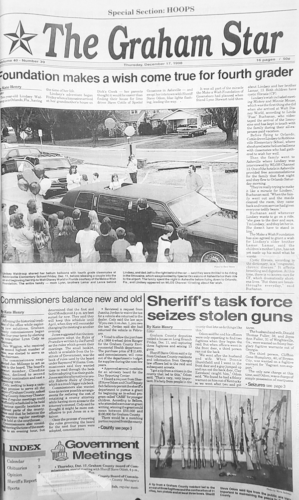 The Graham Star’s front page from 25 years ago (Dec. 17, 1998).