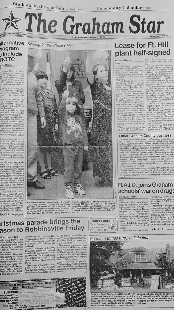 The Graham Star's front page from 25 years ago (Dec. 4, 1997).