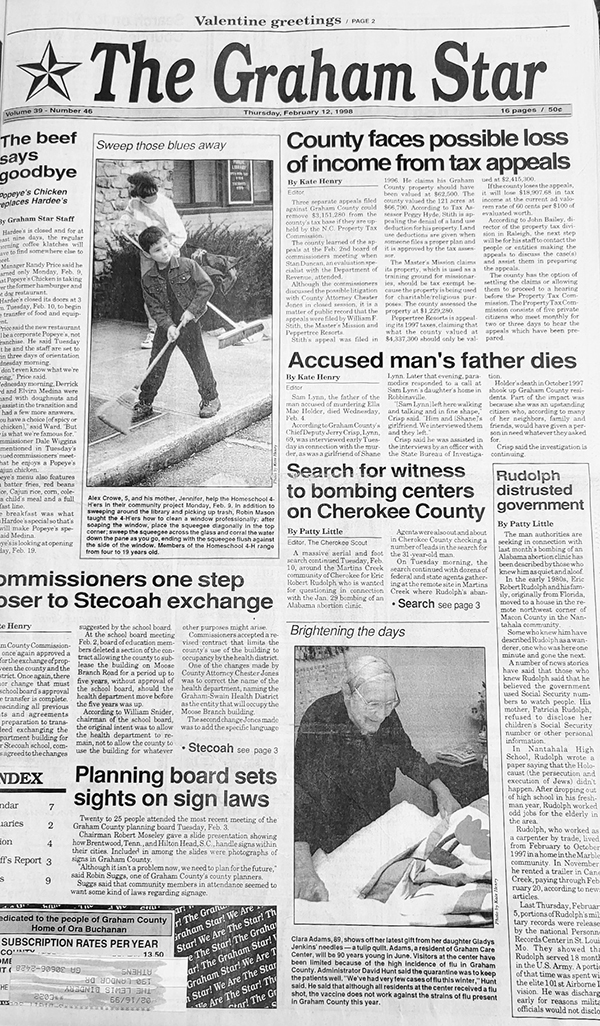 The Graham Star's front page from 25 years ago (Feb. 12, 1998).