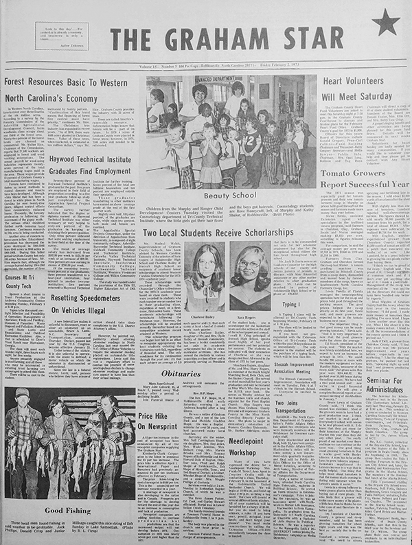 The Graham Star’s front page from 50 years ago (Feb. 2, 1973).