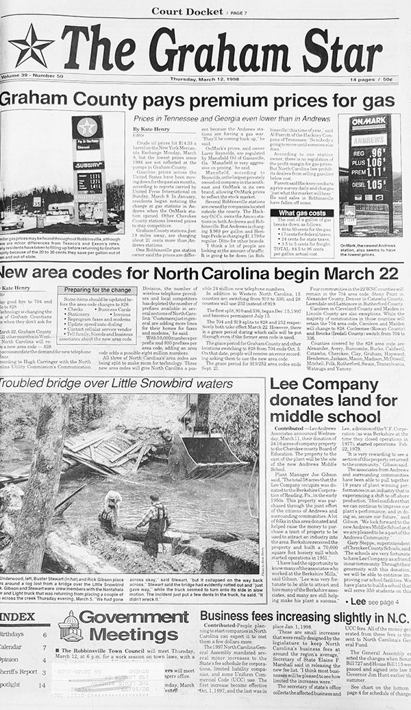 The Graham Star's front page from 25 years ago (March 12, 1998).