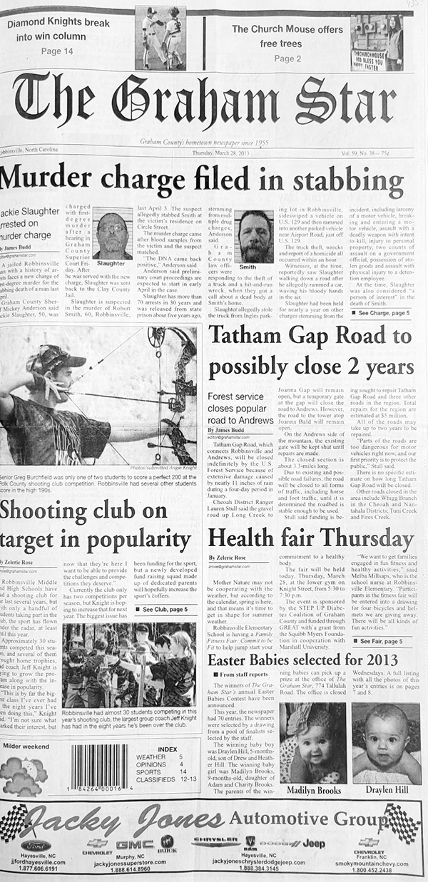 The Graham Star’s front page from 10 years ago (March 28, 2013).
