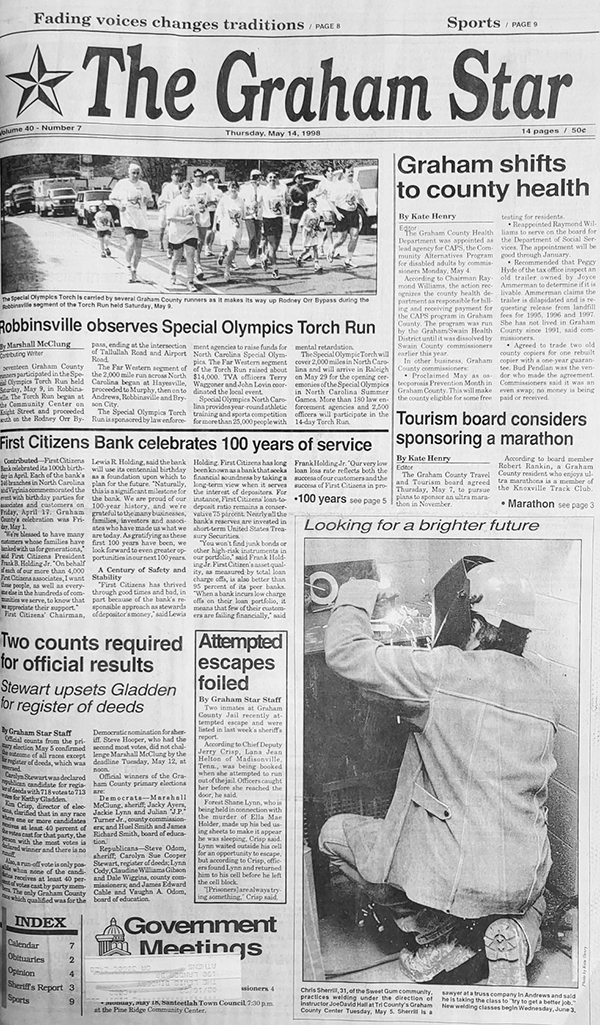The Graham Star’s front page from 25 years ago (May 14, 1998).