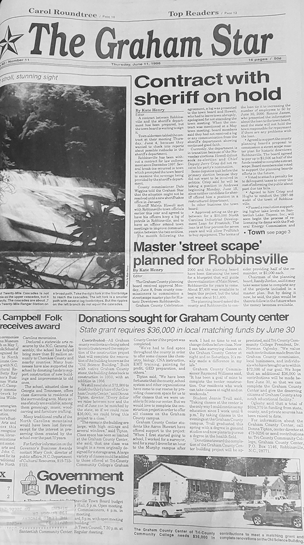 The Graham Star's front page from 25 years ago (June 11, 1998).
