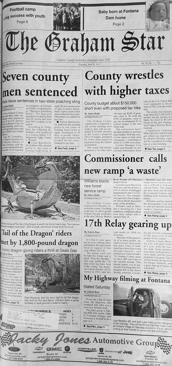 The Graham Star’s front page from 10 years ago (June 20, 2013).