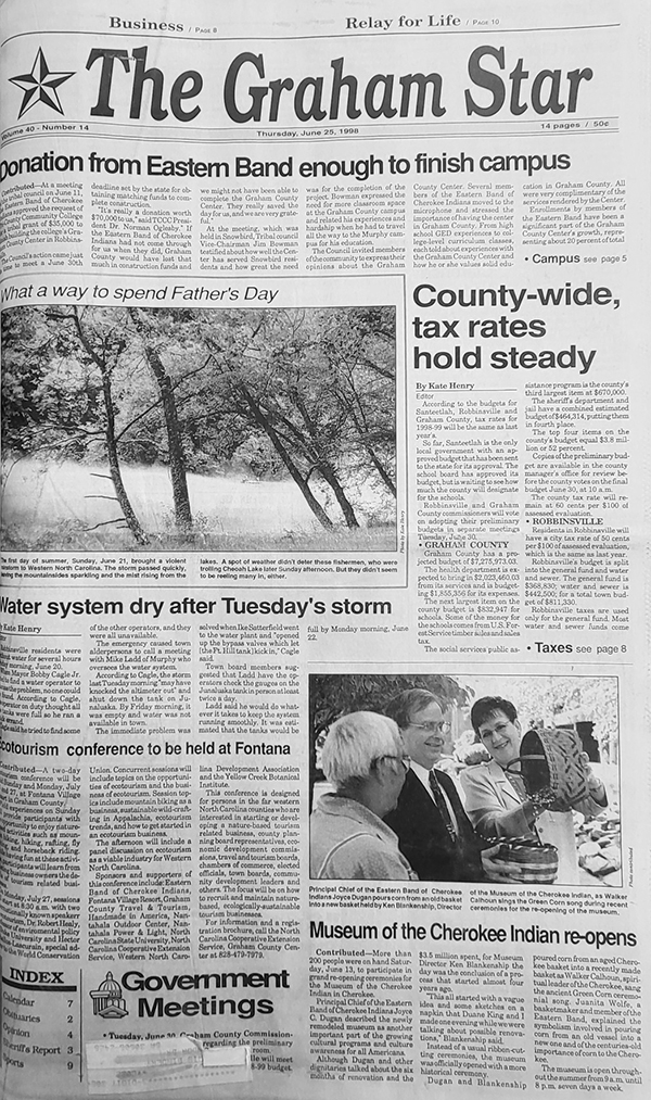 The Graham Star’s front page from 25 years ago  (June 25, 1998).