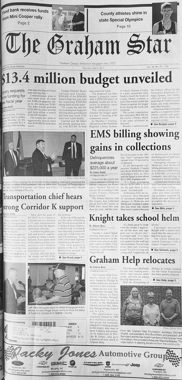 The Graham Star’s front page from 10 years ago (June 6, 2013).