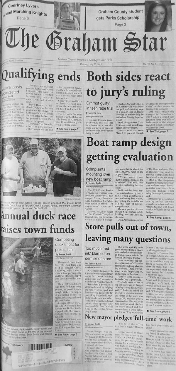 The Graham Star’s front page from 10 years ago (July 25, 2013).