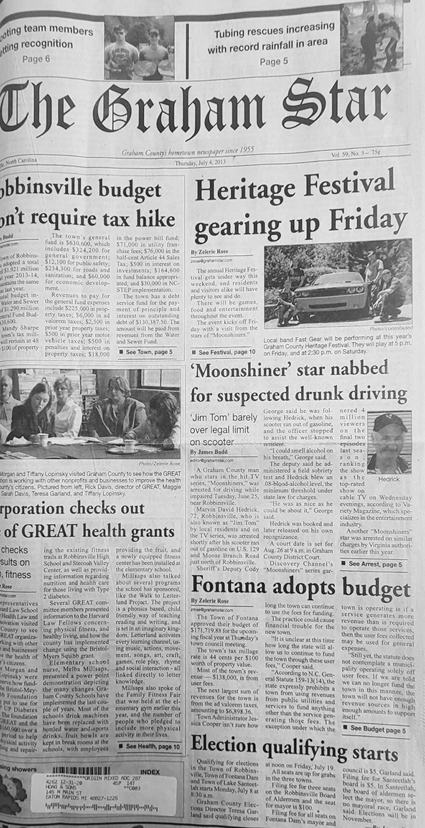 The Graham Star’s front page from 10 years ago (July 4, 2013).