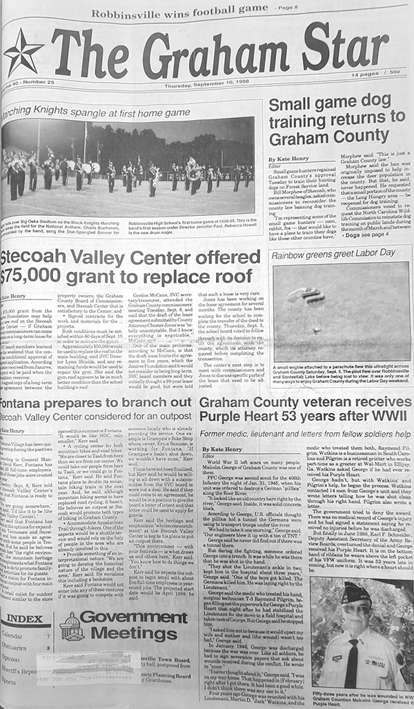 The Graham Star’s front page from 25 years ago (Sept. 10, 1998).