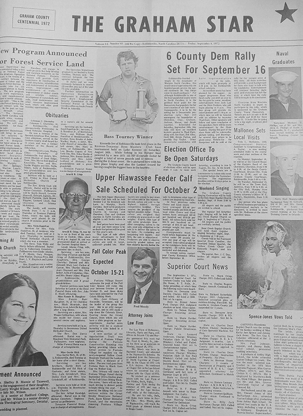 The Graham Star's front page from 50 years ago (Sept. 8, 1972).