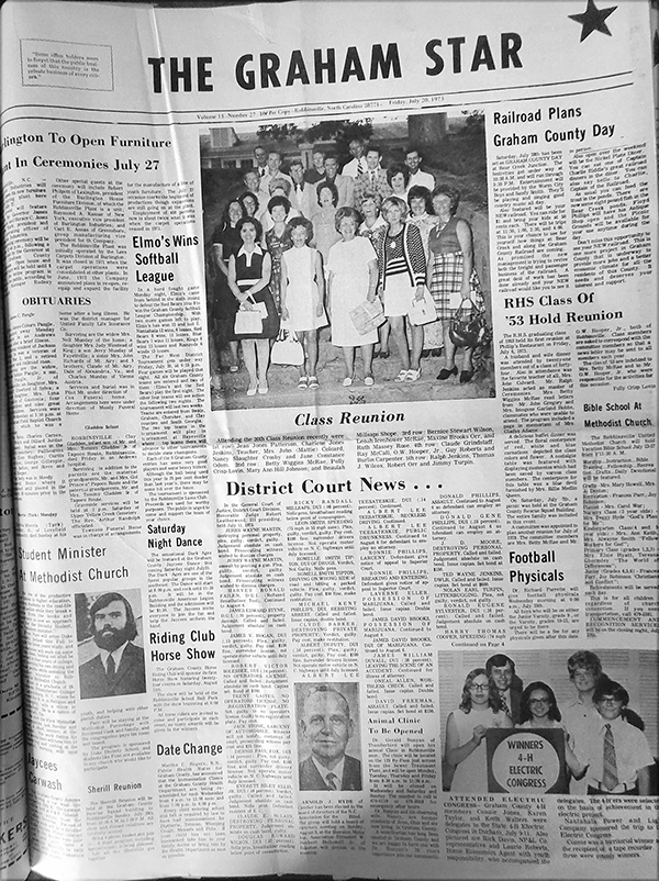 The Graham Star’s front page from 50 years ago (July 20, 1973).