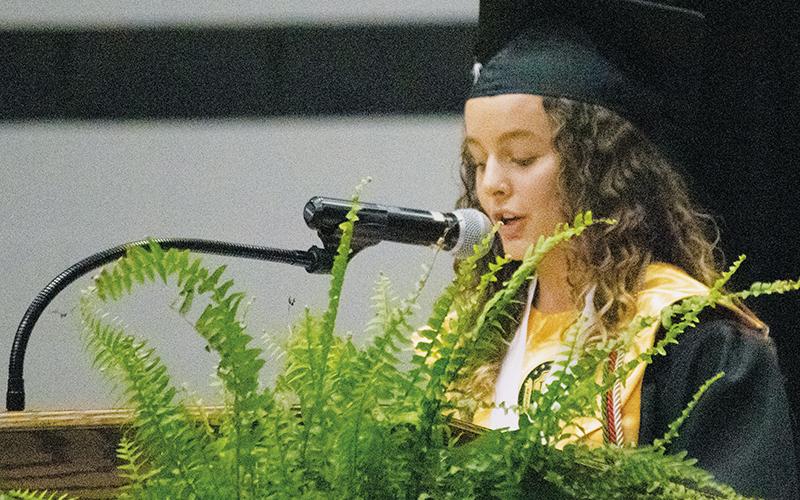 Co-salutatorian Desta Trammell helped encapsulate the group’s journey together from pre-k to Friday’s ceremony. Photo by Anna Riddle/The Graham Star