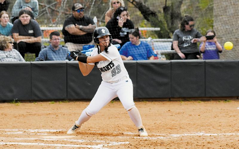 Naomi Taylor – shown preparing for contact April 2 against Andrews – was keyed in during Robbinsville’s April 10 appointment at Western Carolina University, blistering three home runs in the Knights’ win over A.C. Reynolds. Photo by Jacquline Gayosso/The Graham Star