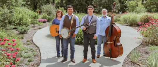 The Jones Brothers will be performing at the John C. Campbell Folk School in Brasstown on Friday, Sept. 27. Pictured from left are Betsy Blankenship, Johnathan and Joshua Jones, Larry Garrett.