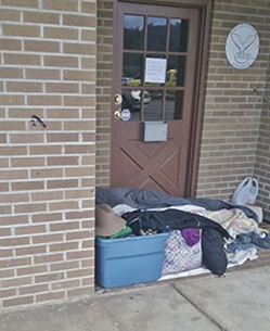 With the homeless situation in Graham County increasing at an alarming rate, scenes like this outside Hope Counseling and Recovery are becoming more frequent.