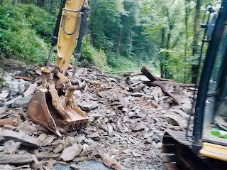 Crews began working at sunrise Saturday to clear a mudslide in the Nantahala Gorge, which occurred after heavy rainfall Friday. Photo courtesy of N.C. Department of Transportation
