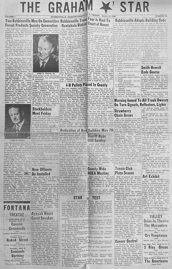 Vol. 1, No. 35 of The Graham Star hit newsstands on April 13, 1956. It is the oldest copy of our 70-year-old publication that we have in our archives.