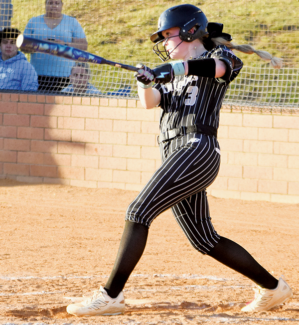 Through the first six games of the year, Daphne Barlow has already homered twice and driven in 11 runs for the Robbinsville Lady Knights. Her first long ball came March 9 at Enka. Photo by Kevin Hensley/sports@grahamstar.com