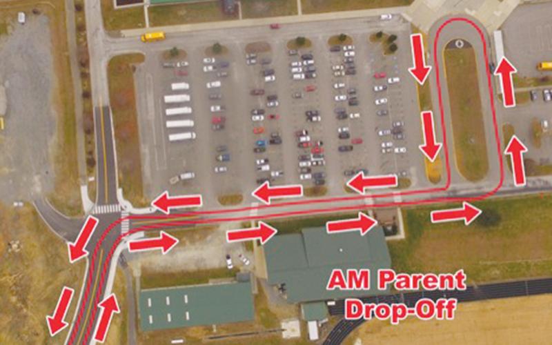 Overhead views of the new expected flow of traffic for morning drop-off and afternoon pick-up, when the new Robbinsville High School entrance opens Tuesday.