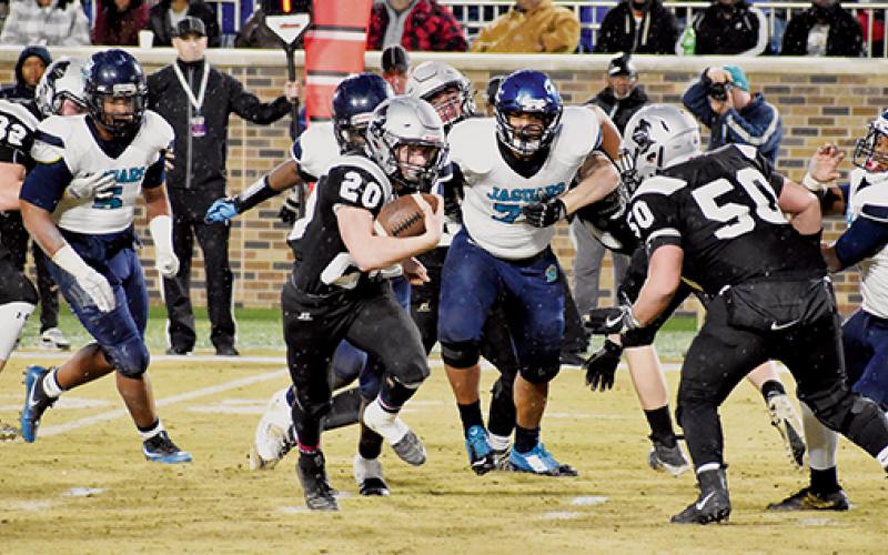 Robbinsville’s Lex Hooper churns his way to a 20-yard touchdown during Saturday’s 1A state championship game against Northampton County. Hooper will be the Black Knights’ main gun in the backfield next season. Photo by Kevin Hensley/editor@grahamstar.com