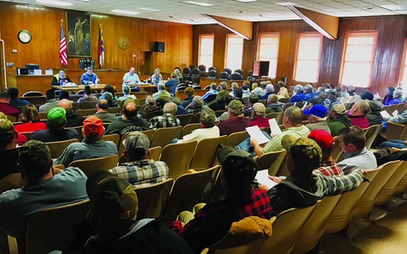 Heavy public interest in the Town of Robbinsville meeting on Jan. 8 – originally believed to be the session a resolution that would allow alcohol sales to appear on the next ballot – forced a last-minute relocation to the nearby Graham County Courthouse. Photo by Kevin Hensley/editor@grahamstar.com