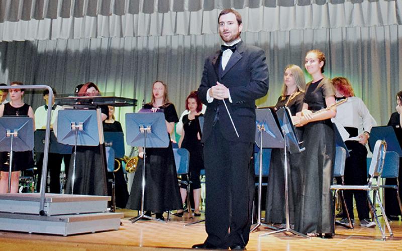 Robbinsville band director Jameson Stout addresses the audience gathered inside the school’s theater for the May 22, 2017 spring concert. Stout is leaving the Graham County School system after 11 years on the job. Photos by Art Miller/amiller@grahamstar.com