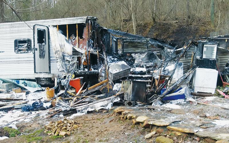 This was all that remained of a camper trailer destroyed in a fire on Gregory Hollow Road last week. No injuries were reported. Photo by Charlie Benton/news@grahamstar.com