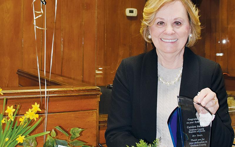 Family, friends and colleagues alike surprised departing Graham County Register of Deeds Carolyn Stewart with a retirement party Friday. Stewart worked in the office for 29 ½ years.