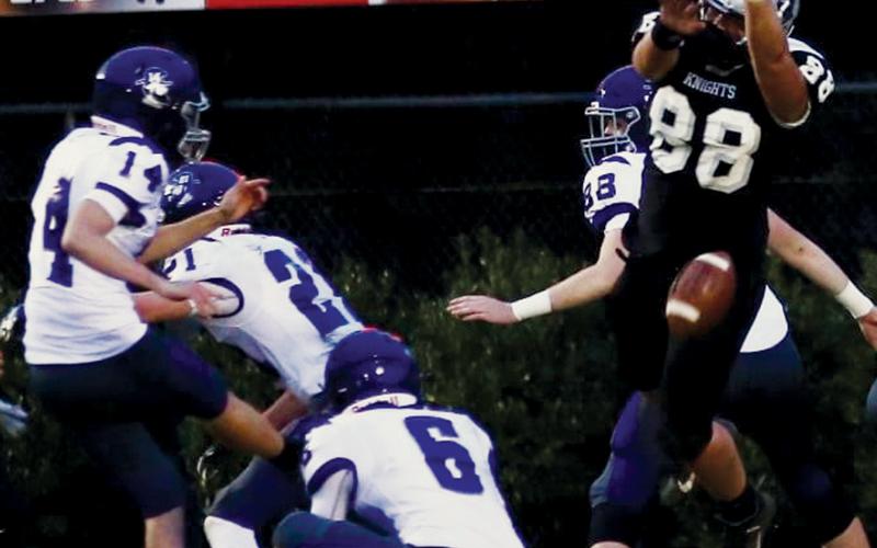 Rossi Wachacha’s blocked extra point in the second quarter prevented Mitchell from tying Friday’s game. Robbinsville went on to defeat the Mountaineers and advance to the 1A Western Regional Final with a 28-20 victory. Photo by Miranda Buchanan/Robbinsville High School Yearbook