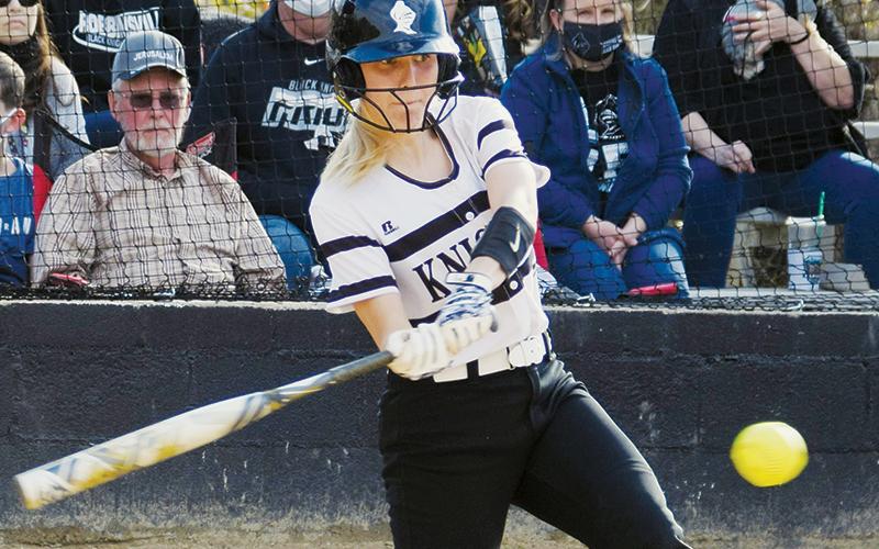 Kensley Phillips takes a cut during a preseason scrimmage against T.C. Roberson on March 11. Along with Memory Frapp, Phillips had a 3-RBI game at Hayesville on Tuesday. Photo by Art Miller/amiller@grahamstar.com