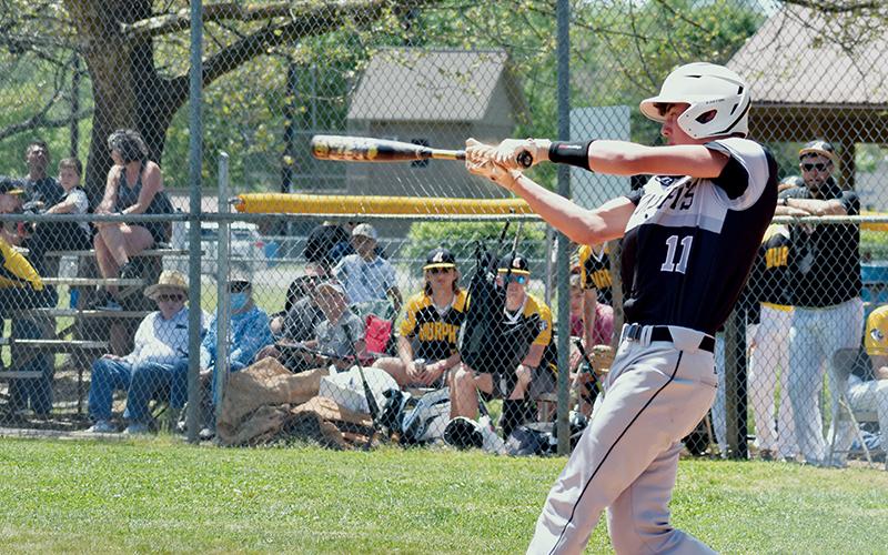 Robbinsville’s Jeb Shuler connects for a leadoff homer Saturday at Murphy. Photo by Kevin Hensley/sports@grahamstar.com