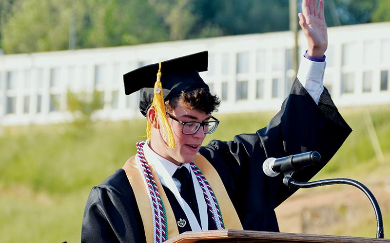 Robbinsville High School Class of 2021 valedictorian Dalson Jordan provides some helpful life tips to his peers at Sunday’s ceremony.