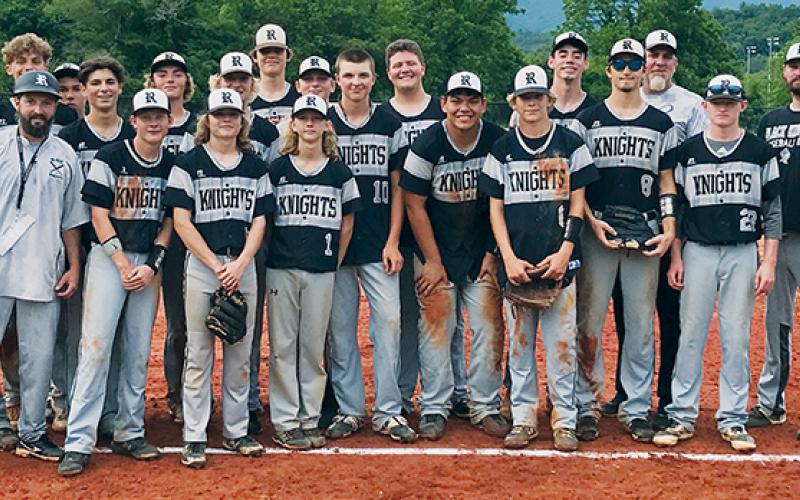 The Robbinsville Black Knights gather for a celebratory photo after winning the June 10 regular-season finale in Hayesville 12-6. The win ended the Yellow Jackets’ undefeated season. Photo by Kevin Hensley/sports@grahamstar.com