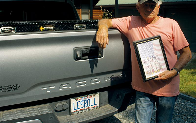 Gary Holloway holds a copy of a poem written about United Flight 93, which he worked to investigate following the 9/11 attacks. His truck’s license plate reads “LESROLL,” commemorating the phrase “let’s roll” said by Flight 93 passenger Todd Beamer before passengers on the flight attempted to take the plane back from its hijackers.
