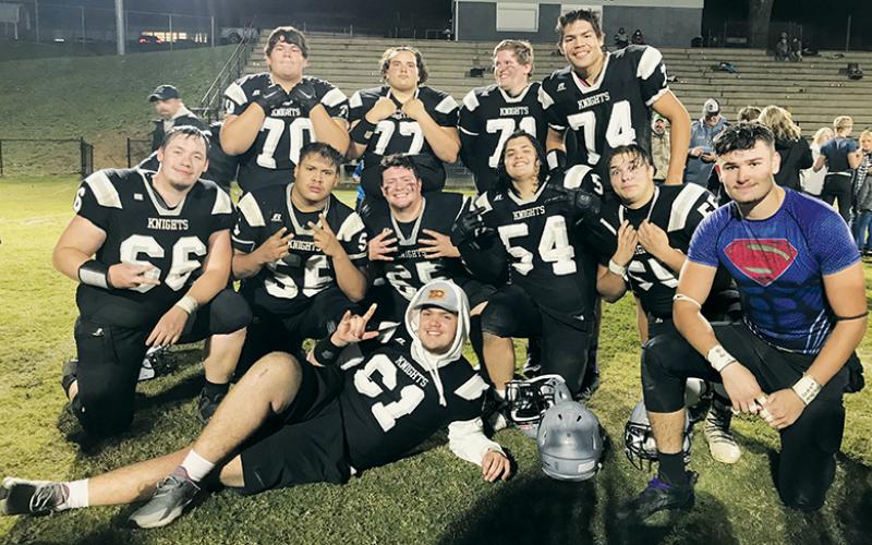 Robbinsville’s defense held Swain County to just 139 total yards of offense Tuesday night. All names are from left. Front row: Drake Hill and Eddie Brooms. Second row: Haden Key, Carlos Wesley, Carson White, Carlos Lopez and Koleson Dooley. Back row: Jacob Teesateskie, Tytan Teesateskie, Tysen Greene and Ben Wachacha. Photo by Kevin Hensley/sports@grahamstar.com