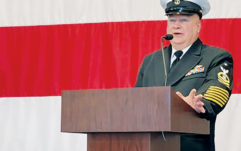 Navy Reserve Senior Chief Petty Officer Jerry Crisp delivers his retirement remarks at a ceremony in Knoxville, Tenn., on Sunday. Photos by Randy Foster/news@grahamstar.com