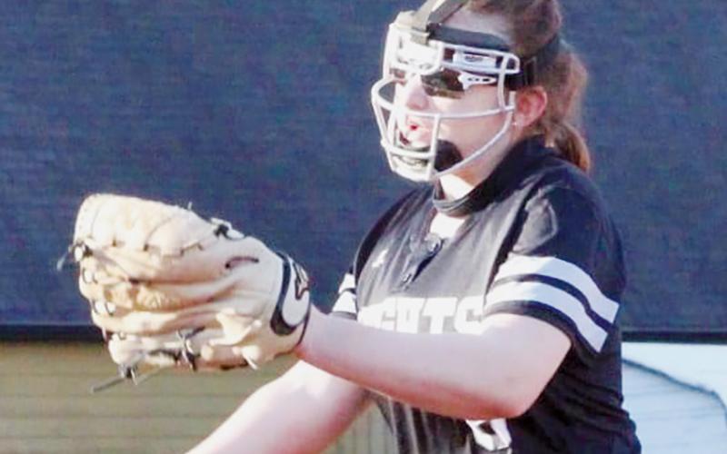 Robbinsville Middle School’s Presley Caylor tossed a no-hitter during the Lady Knights’ 10-0, season-opening victory at Hayesville on March 10. Photo by Tyffany Hicks/Contributing Photographer