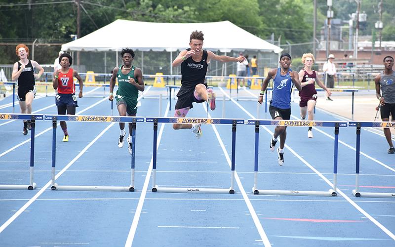 Brock Adams smoked the field in the 300-meter hurdles by over two seconds Saturday, en route to his second state title on the day.