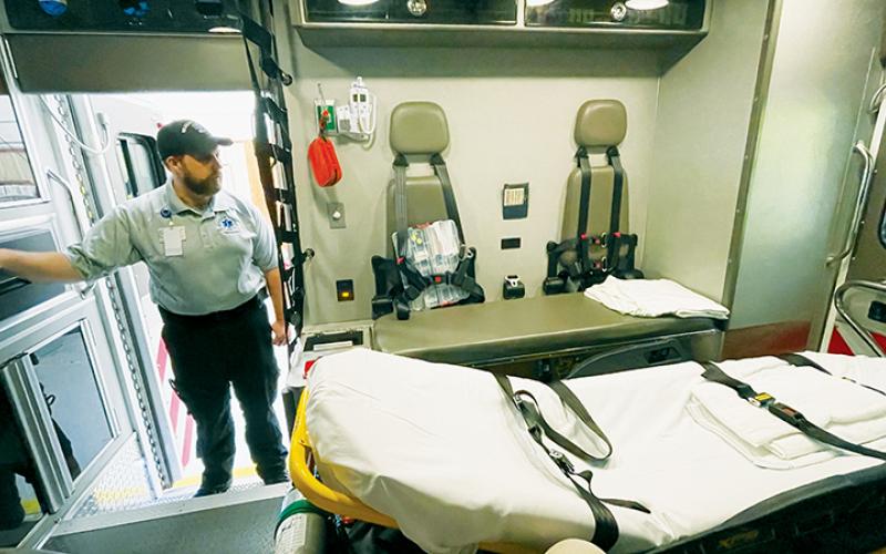 Brian Stevens, director of Emergency Medical Services for Graham County, has three newer-model ambulances in his fleet, including the one shown here, but points out that it can take up to three years between when a replacement vehicle is ordered and delivered.