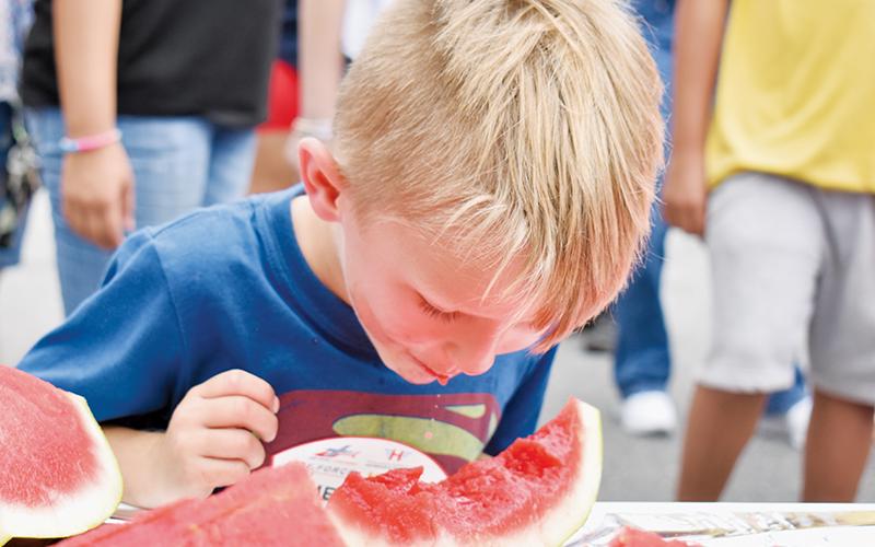 This piece of watermelon did not stand a chance against Trapper Brooks, who devoured the sweet slice in the blink of an eye to win the ages 2-4 division of the contest at the festival on Saturday.