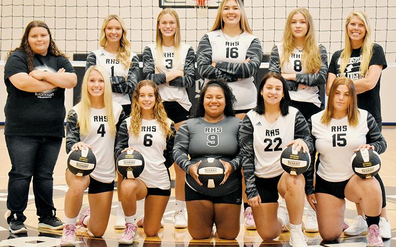 The 2022 Robbinsville Lady Knights volleyball team. All names are listed from left. Front row: Kensley Phillips, Desta Trammell, Tai Owle, Fala Welch and Abbi Sawyer. Back row: manager Eden Orr, Delaney Brooms, Claire Barlow, Aubrie Wachacha, Liz Carpenter and head coach Kadey Phillips. Photo by Kevin Hensley/sports@grahamstar.com
